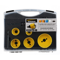 Coffret 6 Scies Cloches Bi-Métal Ø 22 - Ø 29 - Ø 35 - Ø 44 - Ø 51 - Ø 68 + 2 Pilotes Hexagonal + Foret Centreur