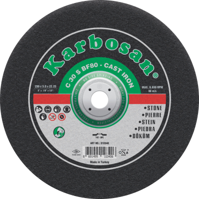Disque à Tronçonner Déporté 230X3.0X22.23 Carbure de Silicium KARBOSAN C 30 S BF80 910340