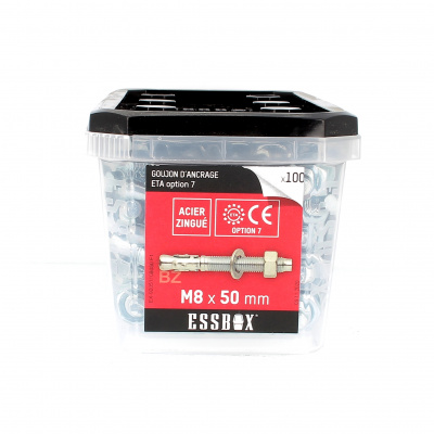 ESSBOX DE 100 GOUJONS D'ANCRAGE 8X50 ACIER (8 PLOTS)