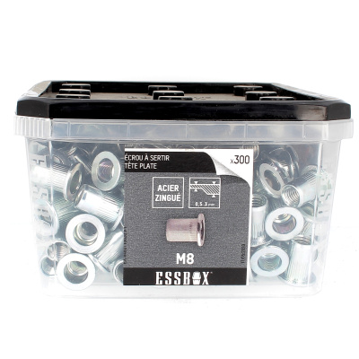 ESSBOX de 550 Écrous Aveugles Crantés Tête Plate M6 Acier (12 Plots)