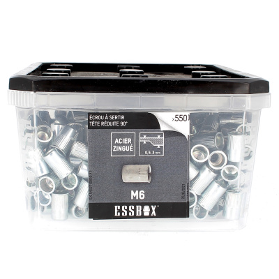 ESSBOX de 650 Écrous Aveugles Crantés Tête Reduite M5 Acier (8 Plots)