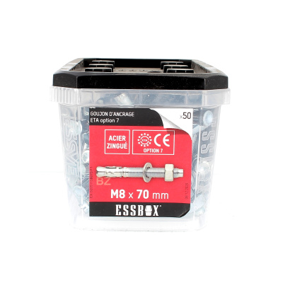 ESSBOX de 50 Goujons d'Ancrage 8X80 Acier (8 Plots)