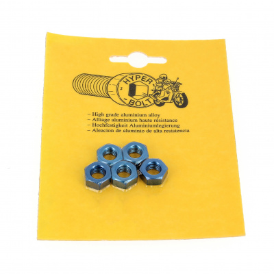 Blister mit 5 Sechskantmuttern P40 Blau eloxiert